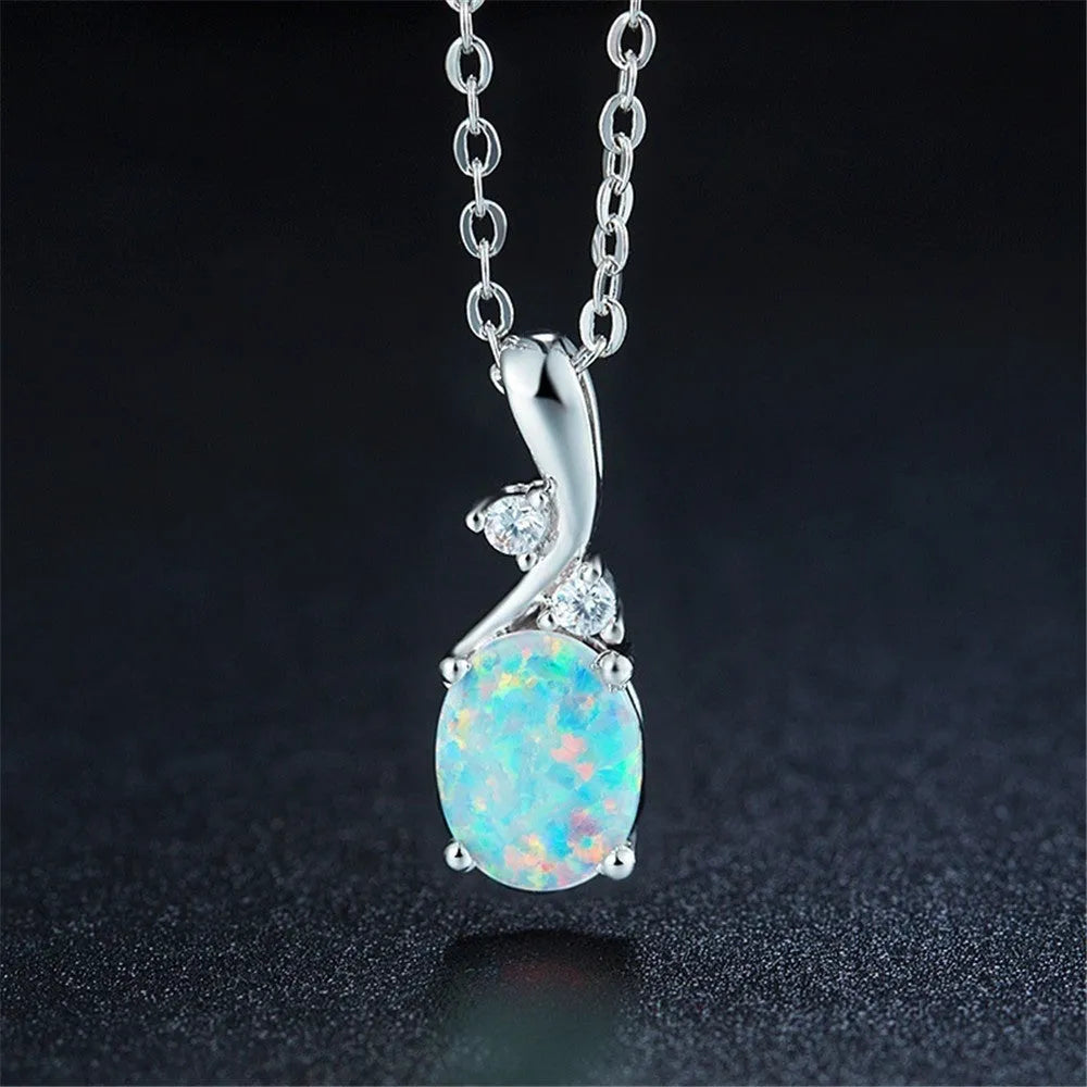 Water drop opal pendant necklace on adjustable O-chain in rose gold electroplated finish