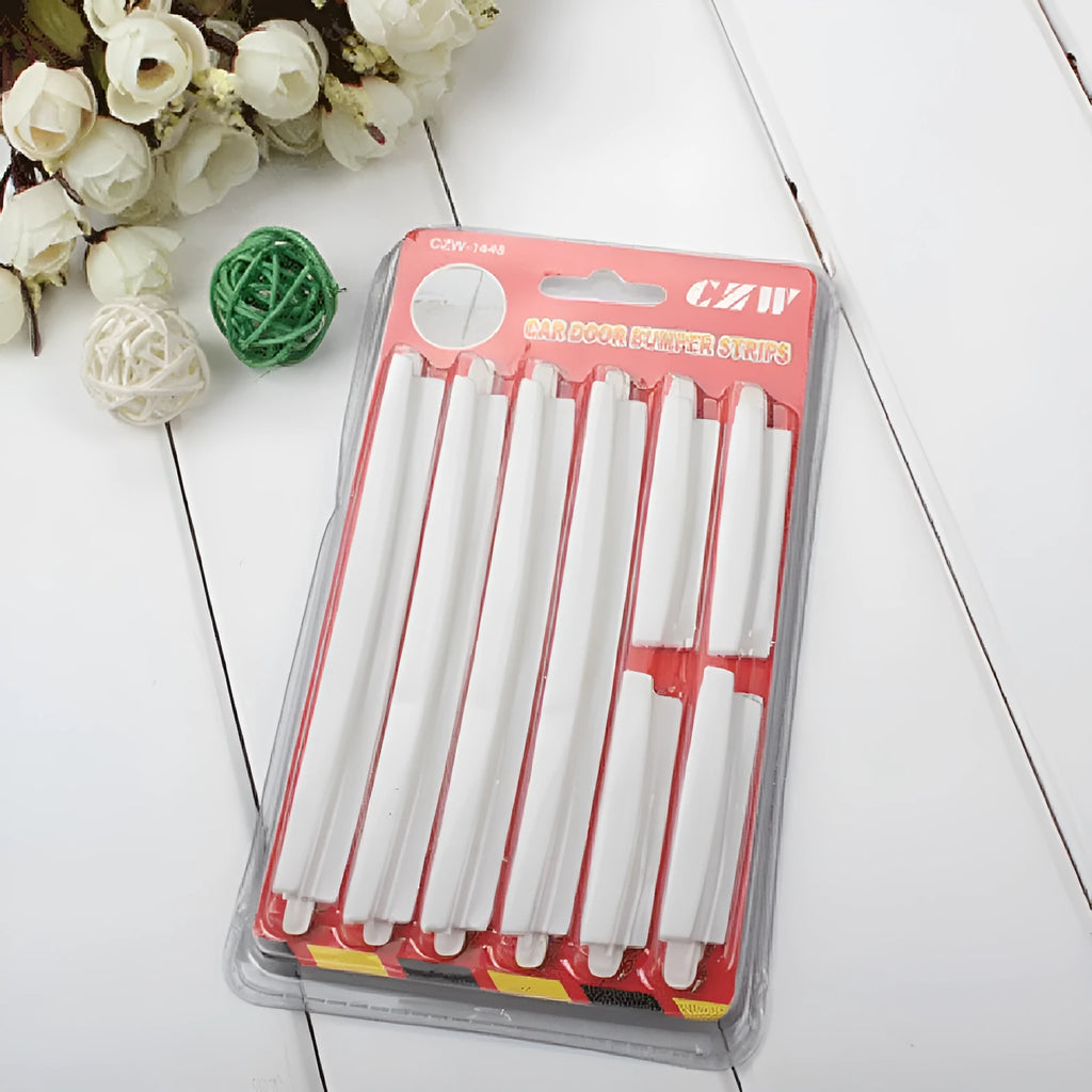 White plastic car door edge bumper strip set for general vehicle protection