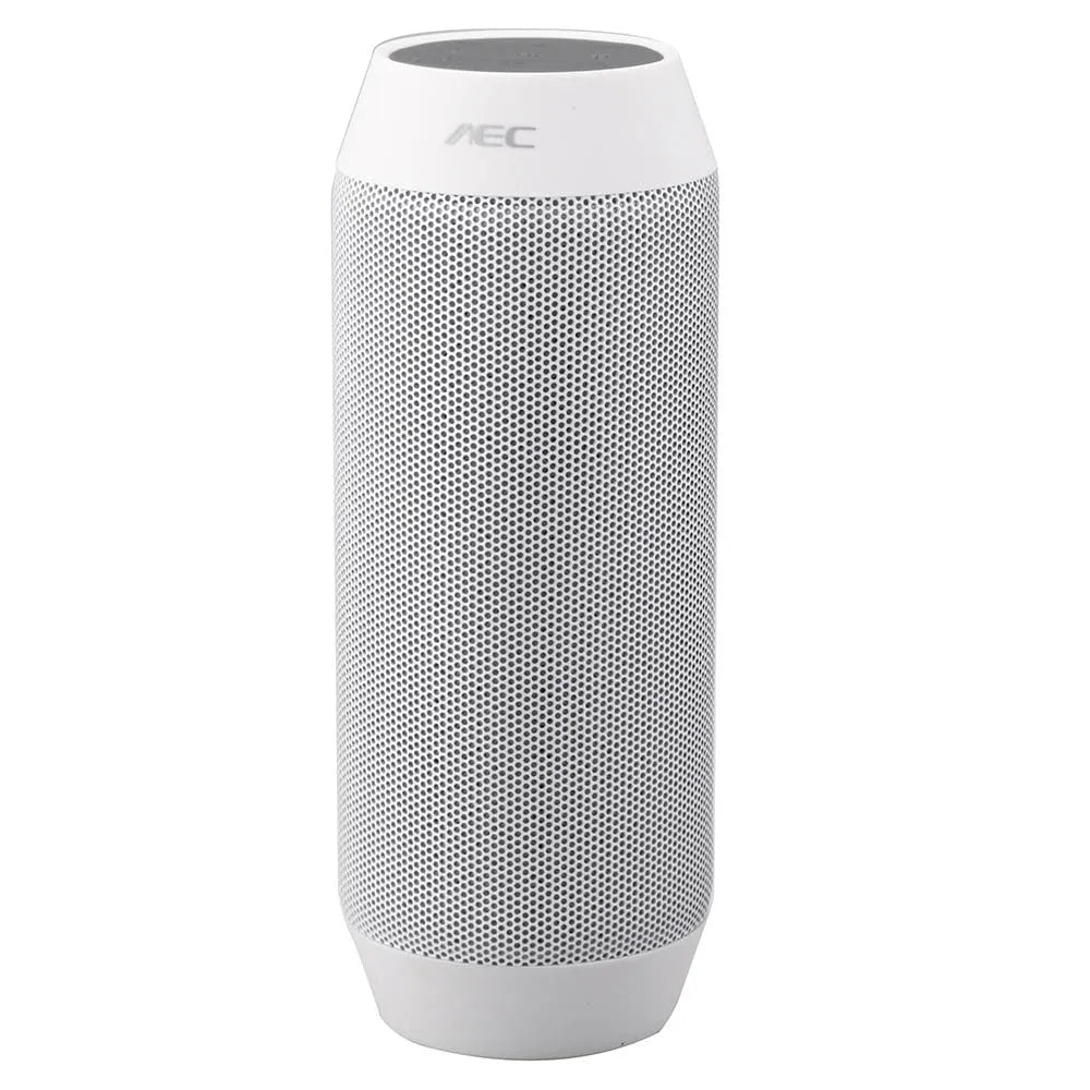Mini black and white Bluetooth speaker with RGB lighting around its base