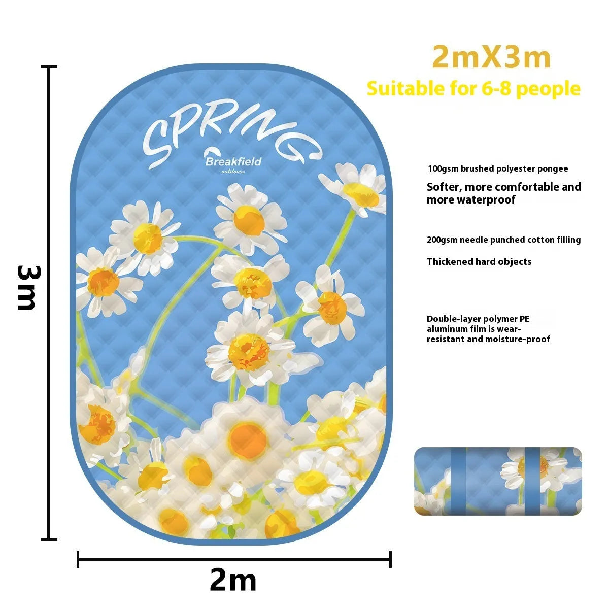 Waterproof 2x3 metre outdoor picnic mat with ultrasonic thickening in Four Seasons Series colour