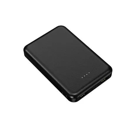Black and white electric heating vest power bank showing compact 97mm by 64mm size.