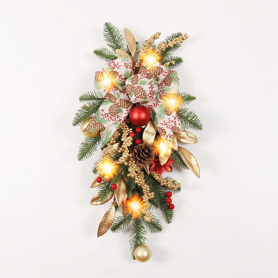 American country style artificial pine Christmas garland with optional LED lights in stair wall mounting configuration