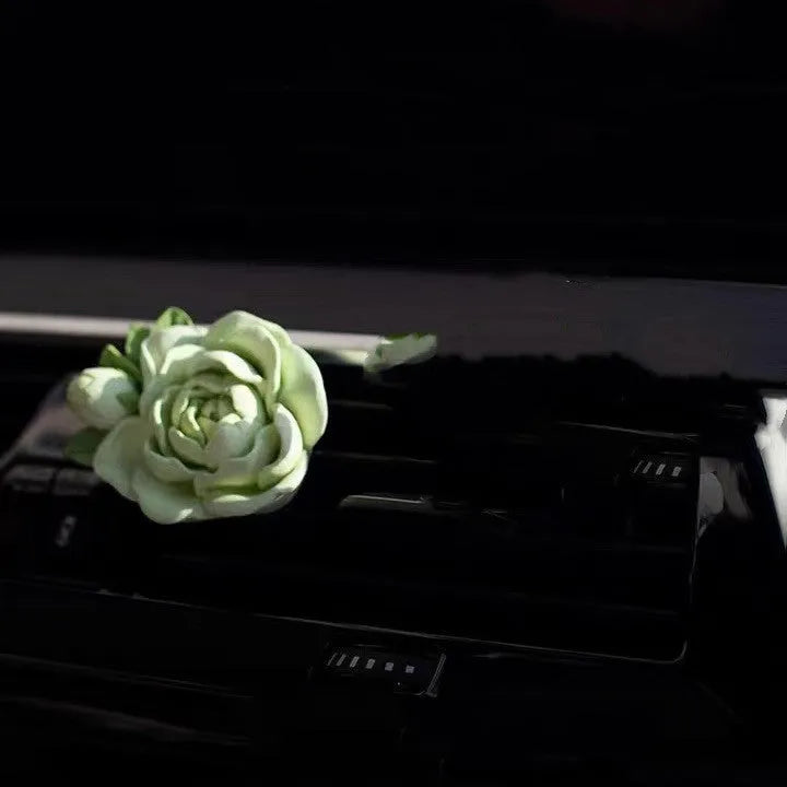 Jasmine car perfume solid gypsum vent clip freshener in beige white or fresh green with 5ml oil.