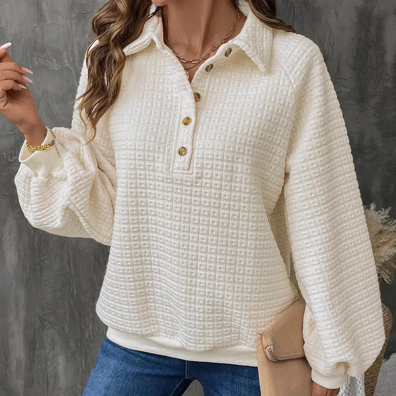 Women's thick polo collar sweater in milky white beige colour with long sleeves