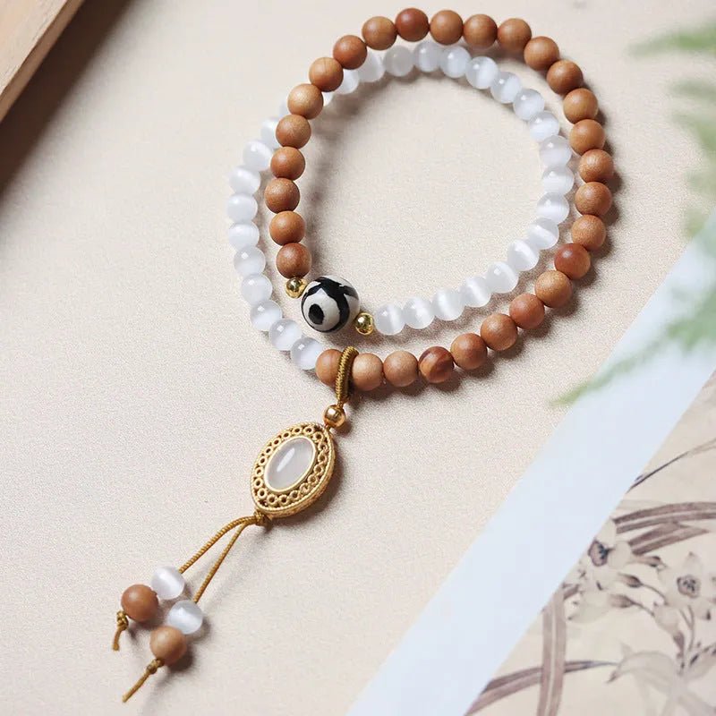 Sandalwood Opal double ring bracelet with Tibetan beads in Barbie sandalwood colour