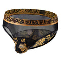 Men's nylon mesh mid waist briefs with floral print stitching, Timbo pattern