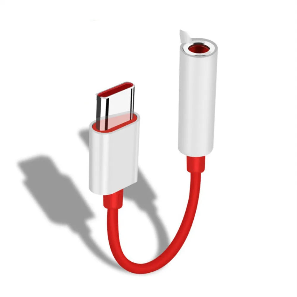 Black audio adapter cable for OnePlus 6T 7 Pro with Type C and 3.5mm connectors