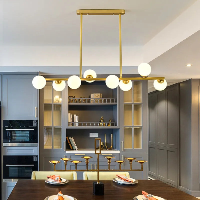 Modern Nordic glass bubble chandelier with iron frame, black finish, clear glass shades, 8 arms, warm light