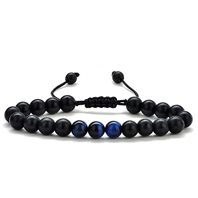 Matte black agate couple bracelets with geometric bead design