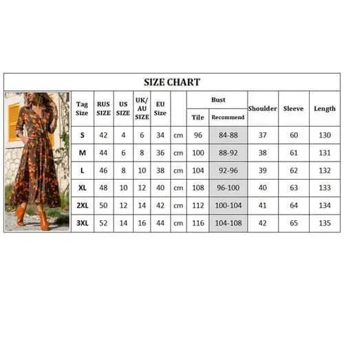 V-neck chiffon dress with printed pattern and high waist A-line skirt