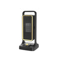 Compact black PTC ceramic desktop heater with control knob showing three speed settings