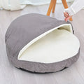 Brown and grey removable washable cloth dog kennel showing S and M size options
