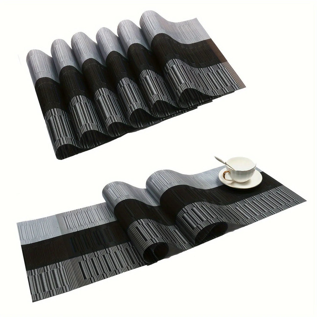 Modern PVC kitchen sink mat in a gradient bamboo colour on a countertop, showing its non-slip texture and size.