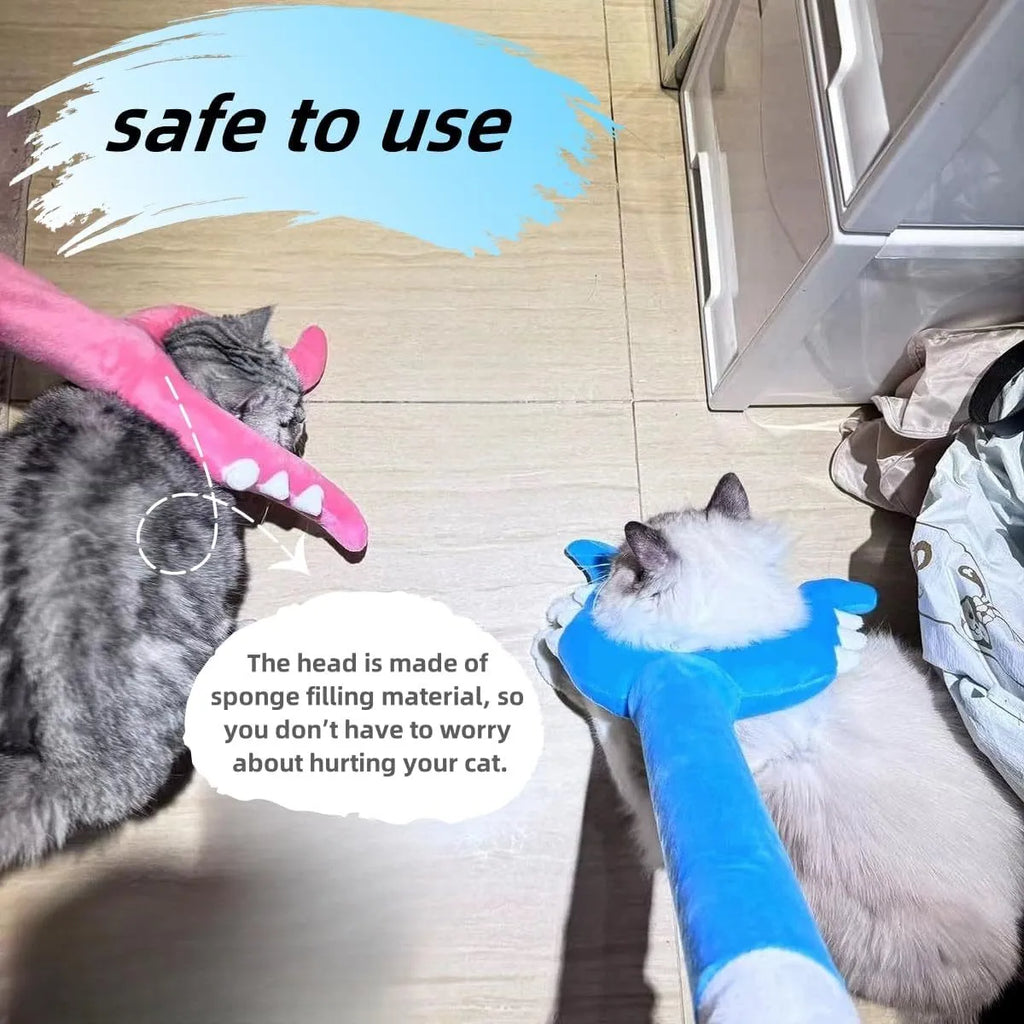 70cm blue plush cat wand toy with soft tip for interactive indoor play with cats