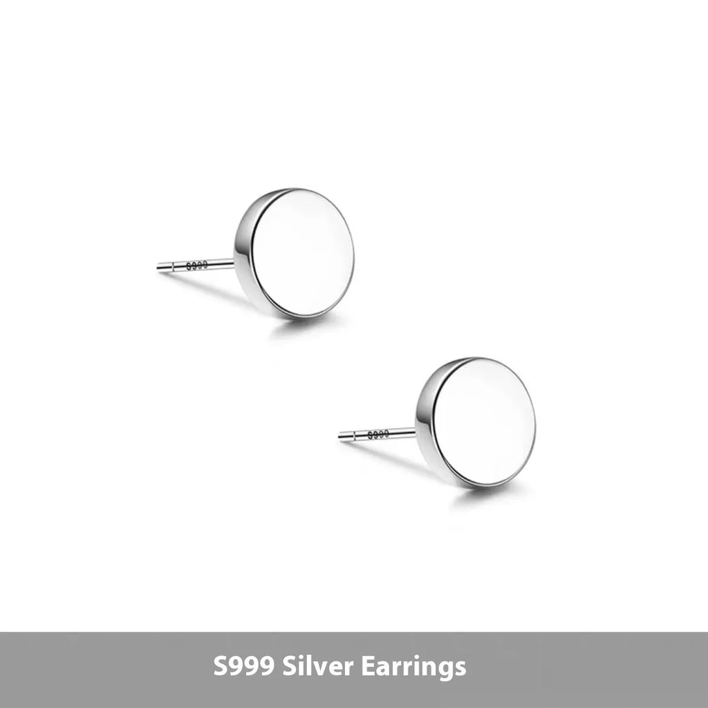 S999 sterling silver flat ear bone studs in geometric round shape, silver and black colour options