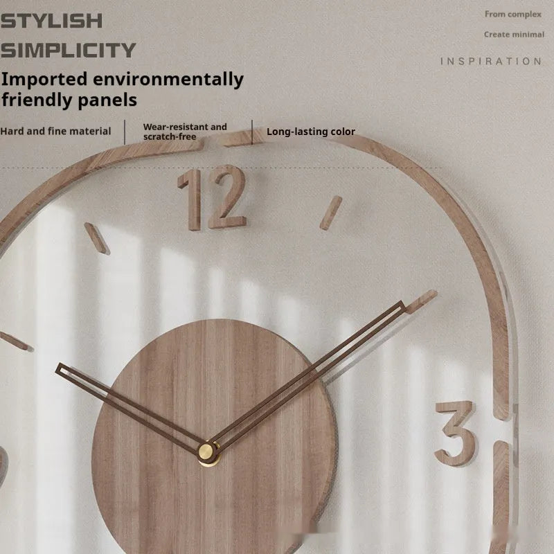 Square transparent wooden frame wall clock measuring 35x35cm with modern design