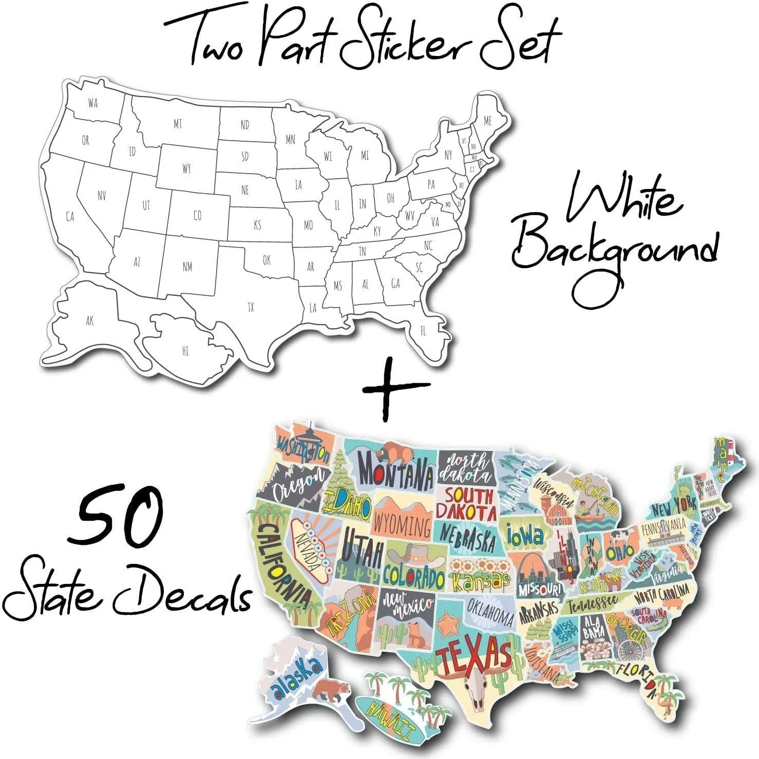 Travel themed car sticker sheet showing world map design with lettering graphics
