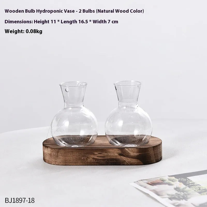 Wooden frame transparent hydroponic vase set with multiple PET glass containers in modern simplicity design