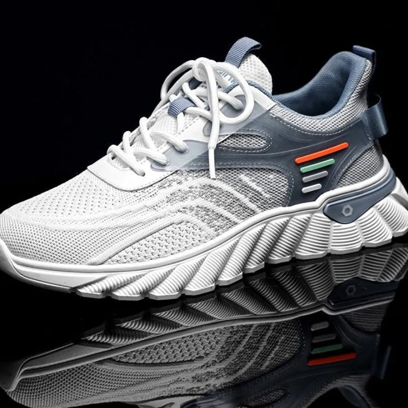 Men's black and white-blue platform casual running shoes with cross shoulder straps and rubber sole