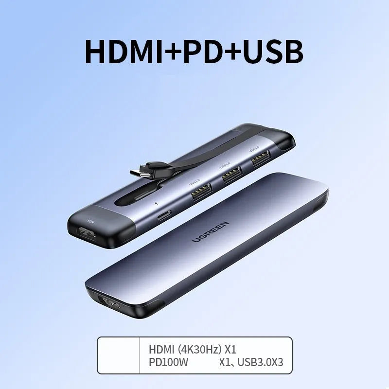 USB expansion hub adapter with HDMI, Power Delivery and multiple USB 3.0 ports