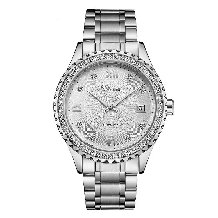 Fashionmonger men's automatic mechanical watch with silver case and white dial on a wrist.