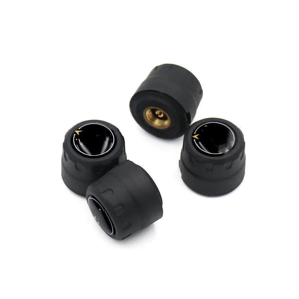 Black Bluetooth 5.0 automotive tyre pressure monitoring system kit with four external sensors and a wrench
