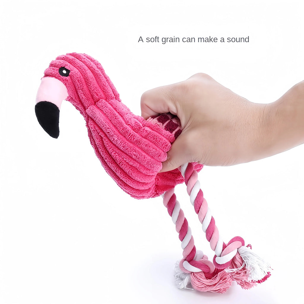 Pink animal-shaped corduroy plush dog toy with squeaker inside for small and large dogs