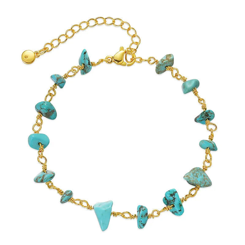 Women's irregular natural turquoise bracelet with geometric crystals in 18K copper, multiple colour options