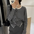 Dark grey and white striped women's viscose cardigan coat with long sleeves and a slim fit.