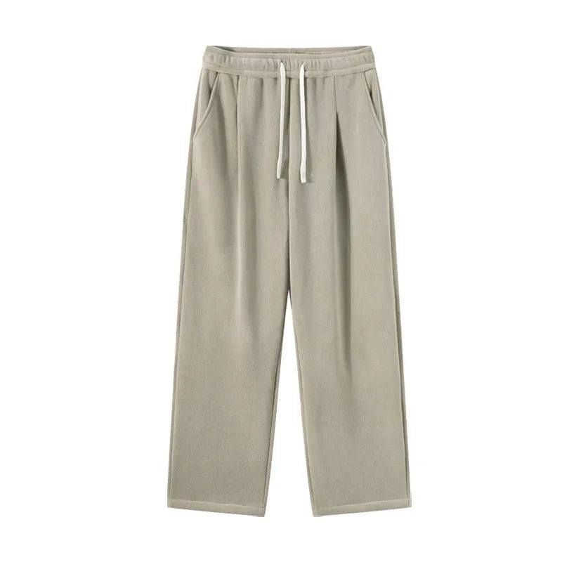 Men's fleece-lined winter sports trousers in Korean loose style with drawstring waist
