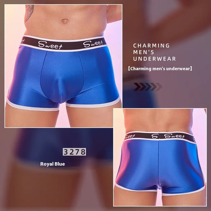 Men's silky nylon boxers in black, white and sapphire blue colours