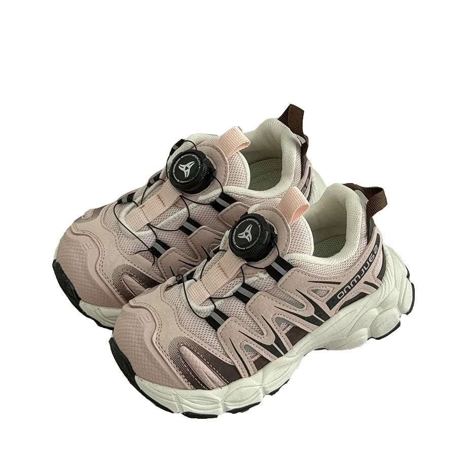 Solid colour casual shoes with breathable PU leather mesh upper, shown in beige, black, and pink.