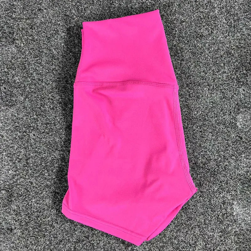 Women's high-waist yoga shorts in nylon fabric for running, sports, and cycling activities
