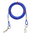 Double headed steel wire dog leash in blue with rope handle for walking two dogs