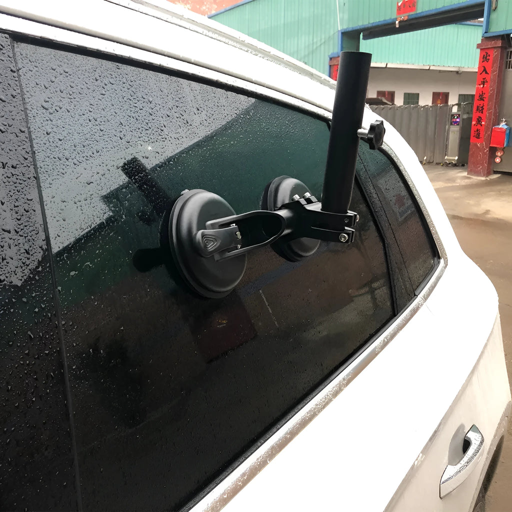 Black off-road car glass sucker base with rubber disc for flag mounting