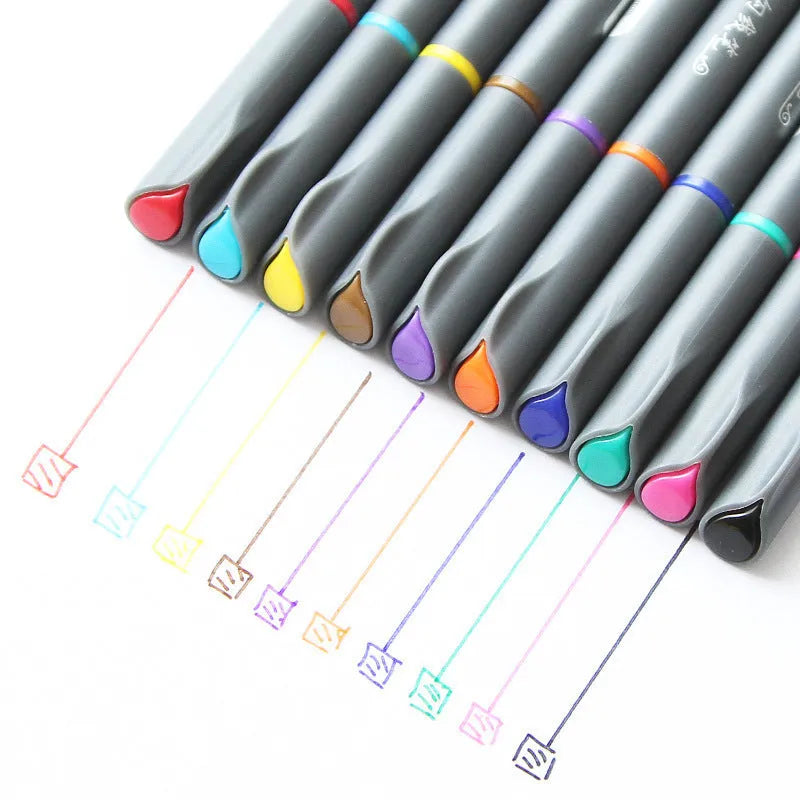 Set of ten 0.38mm fine tip hook line drafting pens for technical drawing.
