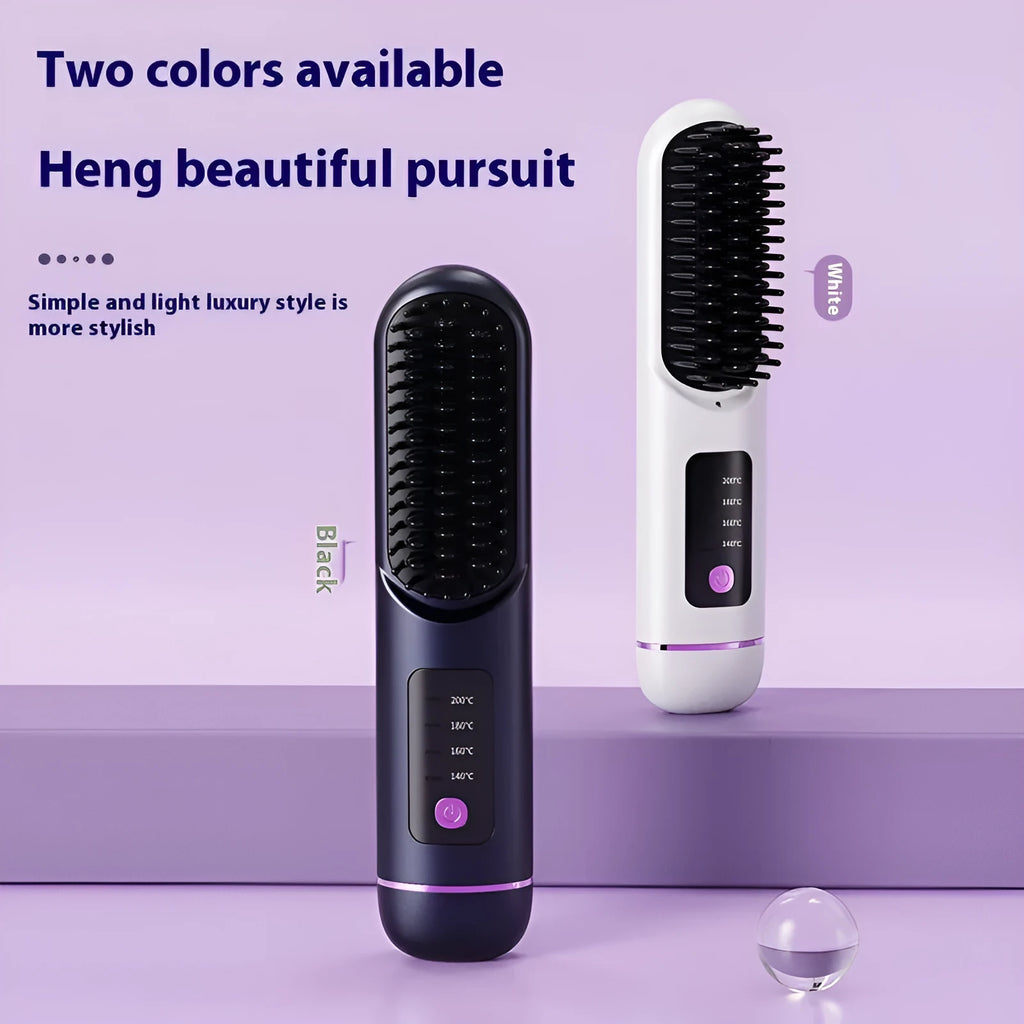 Portable charging negative ion straight hair comb in white, blue, or grey with ABS construction