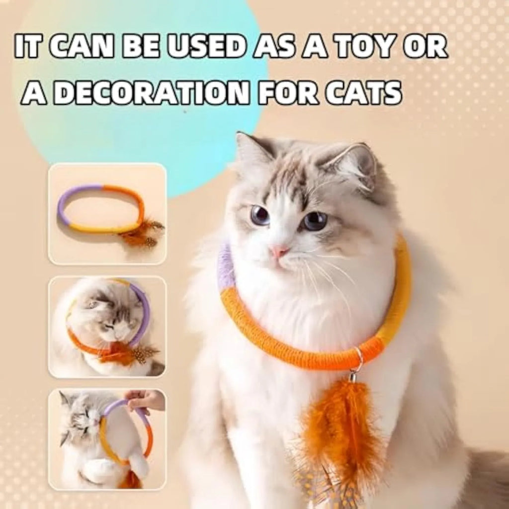 Green cotton rope circular cat toy with feathers and catnip for safe chewing