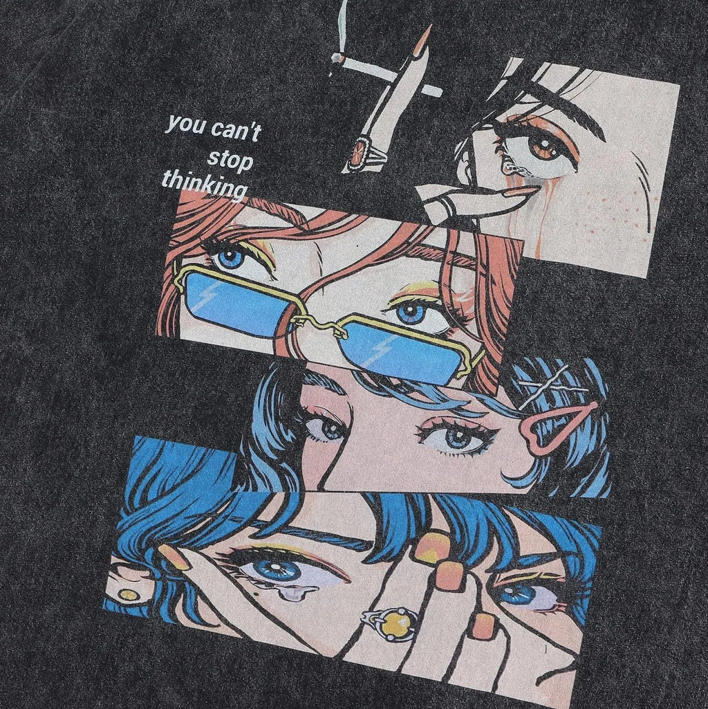 Men's retro cartoon print cotton t-shirt with loose fit design and short sleeves for casual streetwear