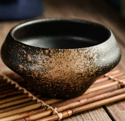 Japanese ceramic tall soup bowl with underglaze colour pattern, microwave-safe porcelain