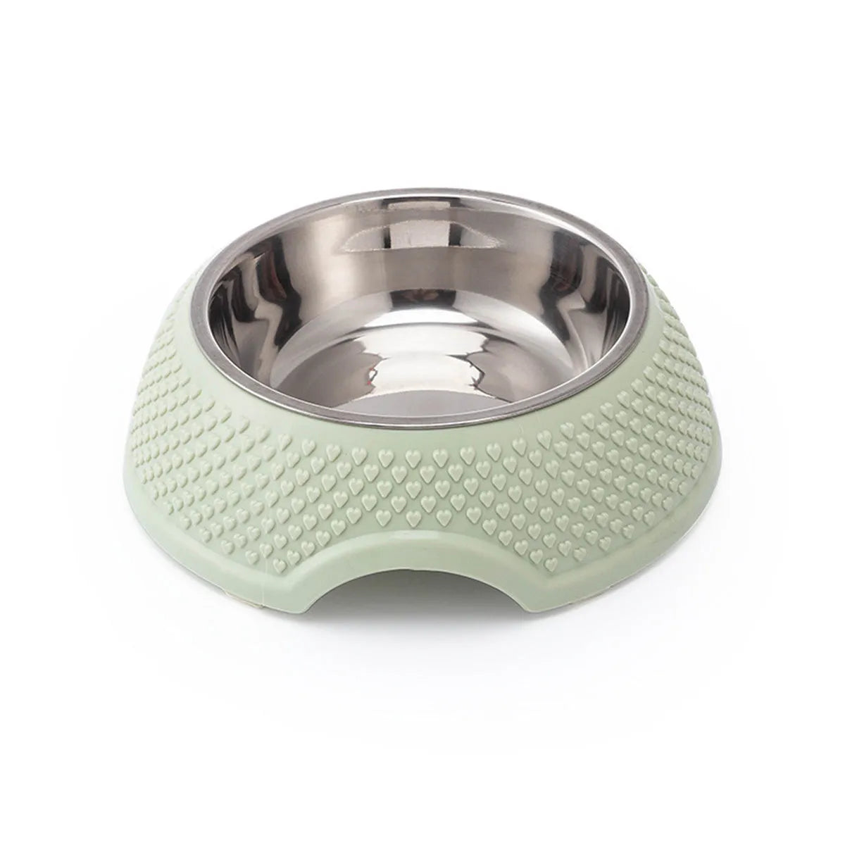 Set of four coloured stainless steel pet bowls with non-slip bases for cats and dogs