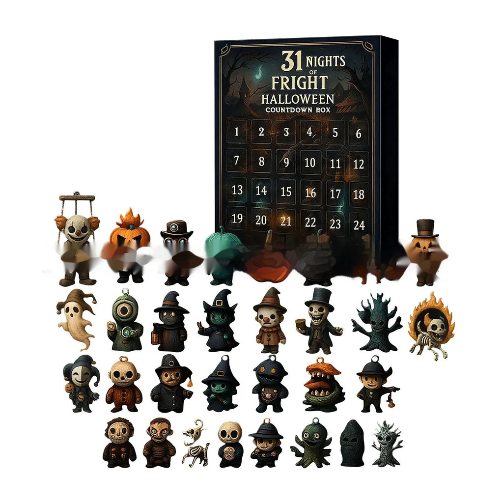 Halloween horror doll advent countdown box with resin figures and blind box packaging