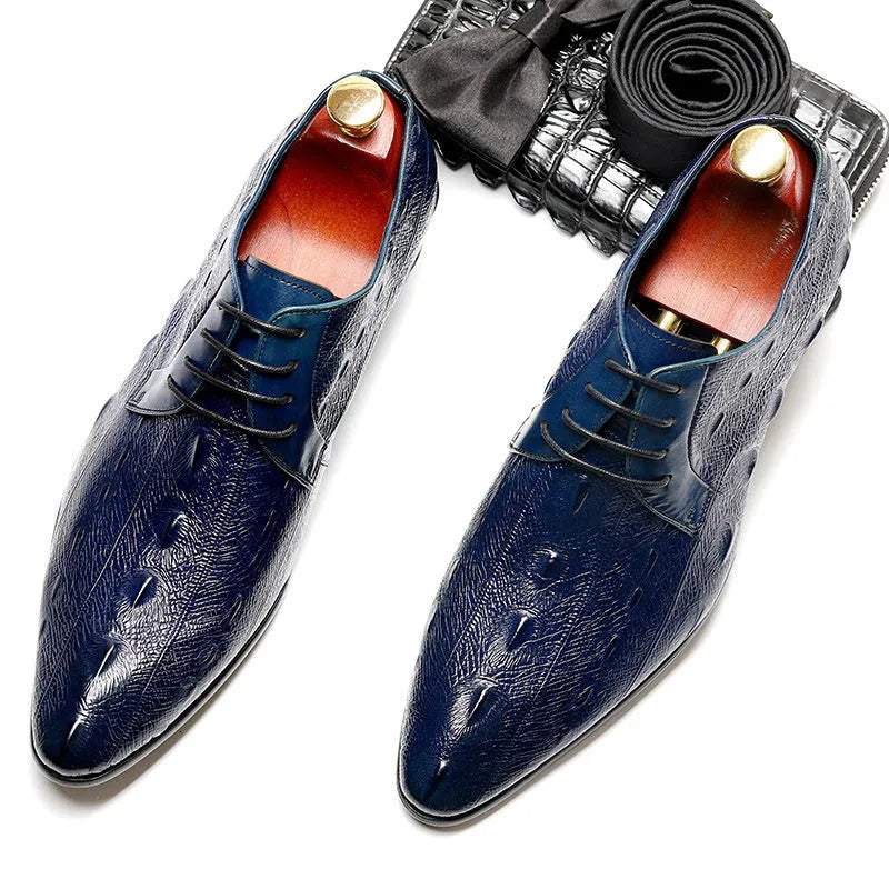 First layer cowhide plus size men leather tooling shoes pointed toe low square heel black