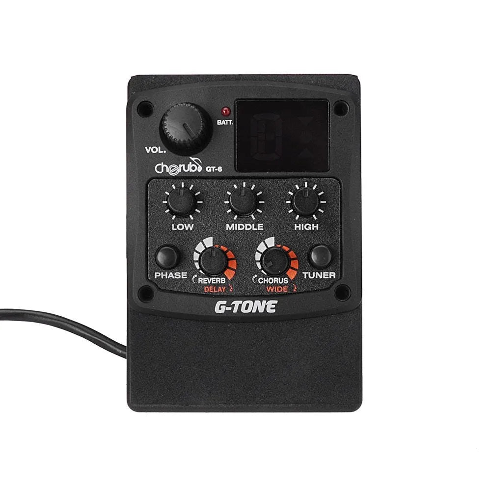 Cherub GT-6 black acoustic guitar equaliser and pickup unit with control knobs and LED