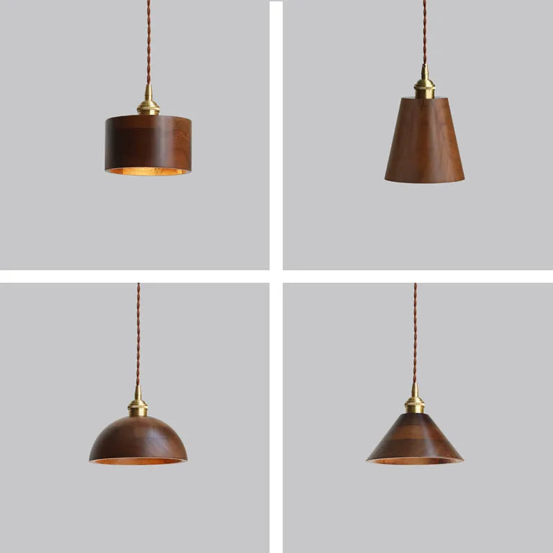 Black walnut and copper wood art single-head droplight chandelier for commercial lighting