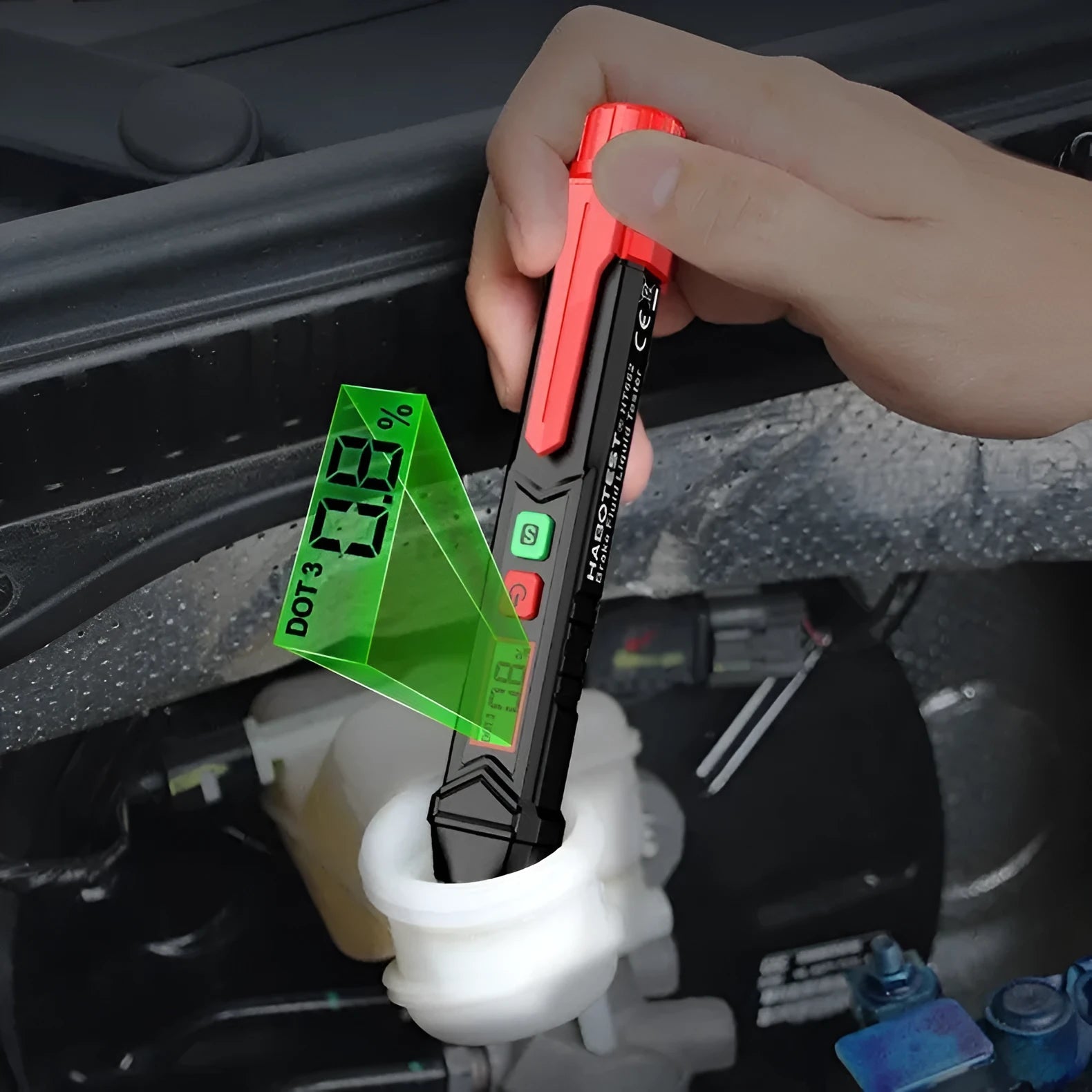 Digital display brake fluid tester pen with LED moisture indicator and batteries