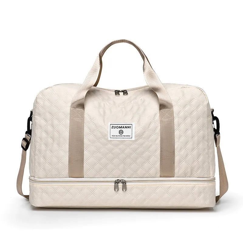 Oxford cloth large capacity travel bag in khaki colour with 36-55 litre storage for leisure trips