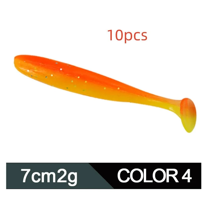 7cm long two-tone T tail soft plastic fishing lure in various colours for Mandarin fish and Topmouth Culter.