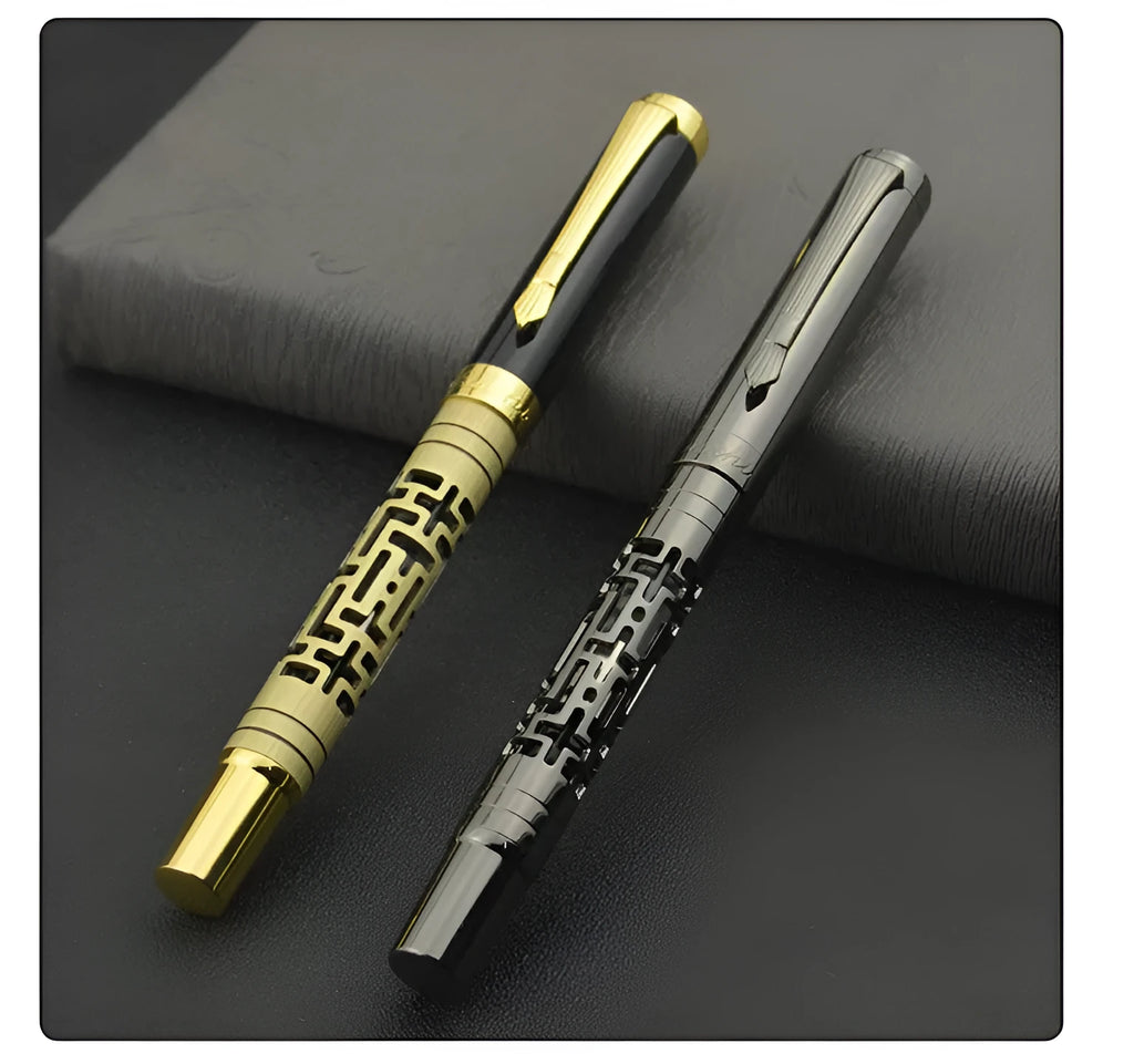 Premium metal fountain pen with iridium nib 0.7mm big tip in yellow bronze finish and black colour option