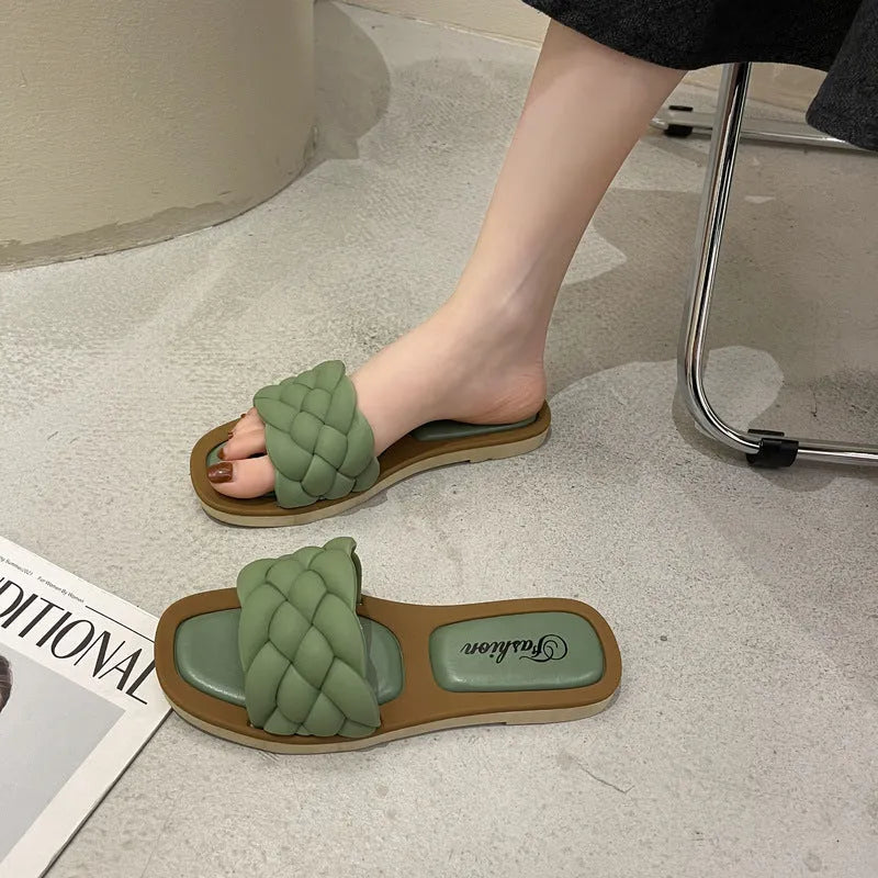 Women's plaid pattern sandals with a thick anti-skid PVC sole in black, green, orange, or white.